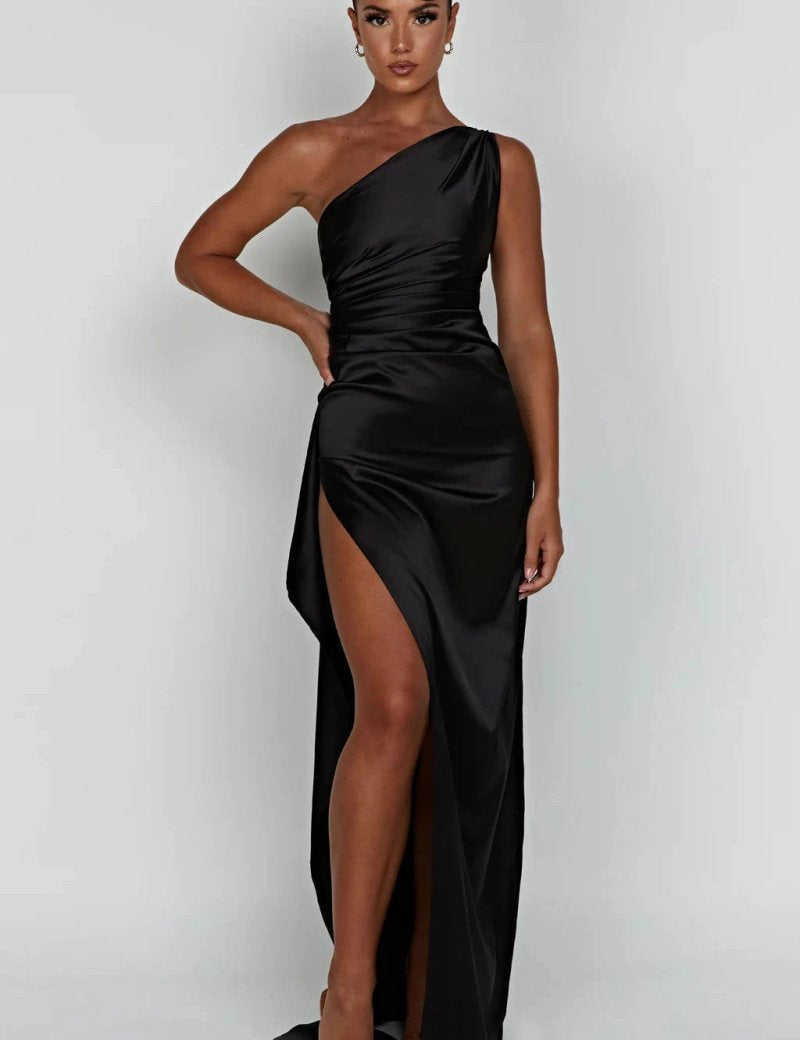 Diana | Women’s One Shoulder Satin Maxi Dress with Slit