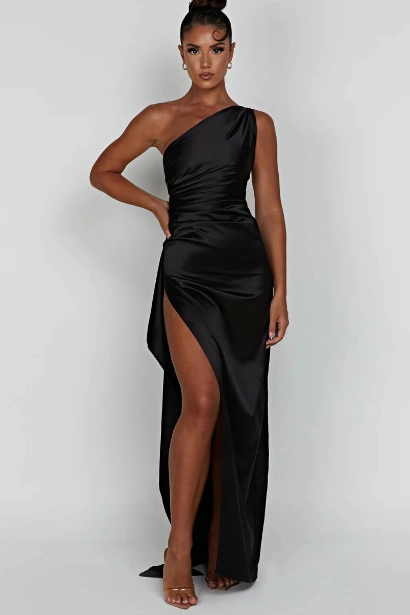Diana | Women’s One Shoulder Satin Maxi Dress with Slit