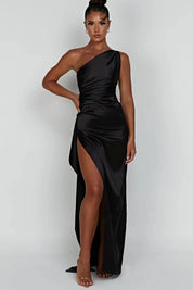 Diana | Women’s One Shoulder Satin Maxi Dress with Slit