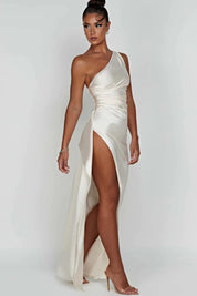 Diana | Women’s One Shoulder Satin Maxi Dress with Slit
