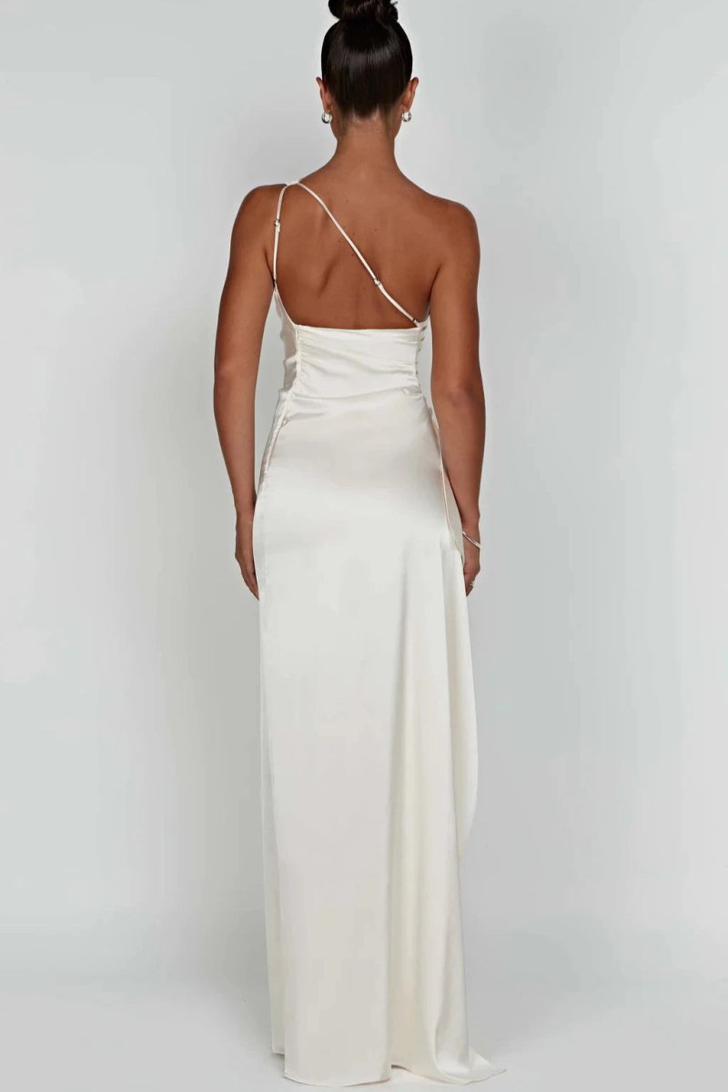 Diana | Women’s One Shoulder Satin Maxi Dress with Slit