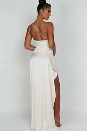 Diana | Women’s One Shoulder Satin Maxi Dress with Slit