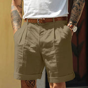 Arvello | Men’s Pleated Cotton Linen Shorts