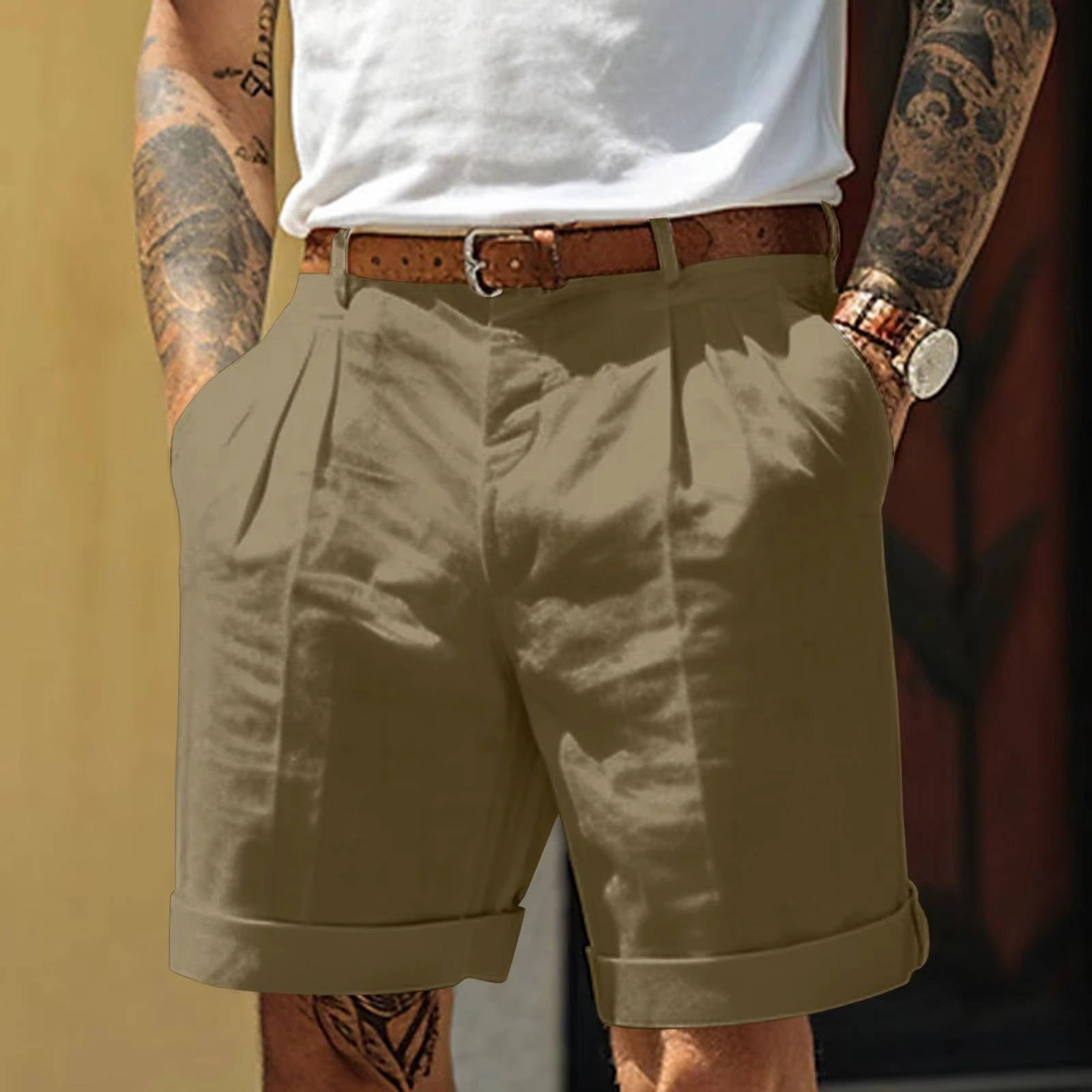 Arvello | Men’s Pleated Cotton Linen Shorts