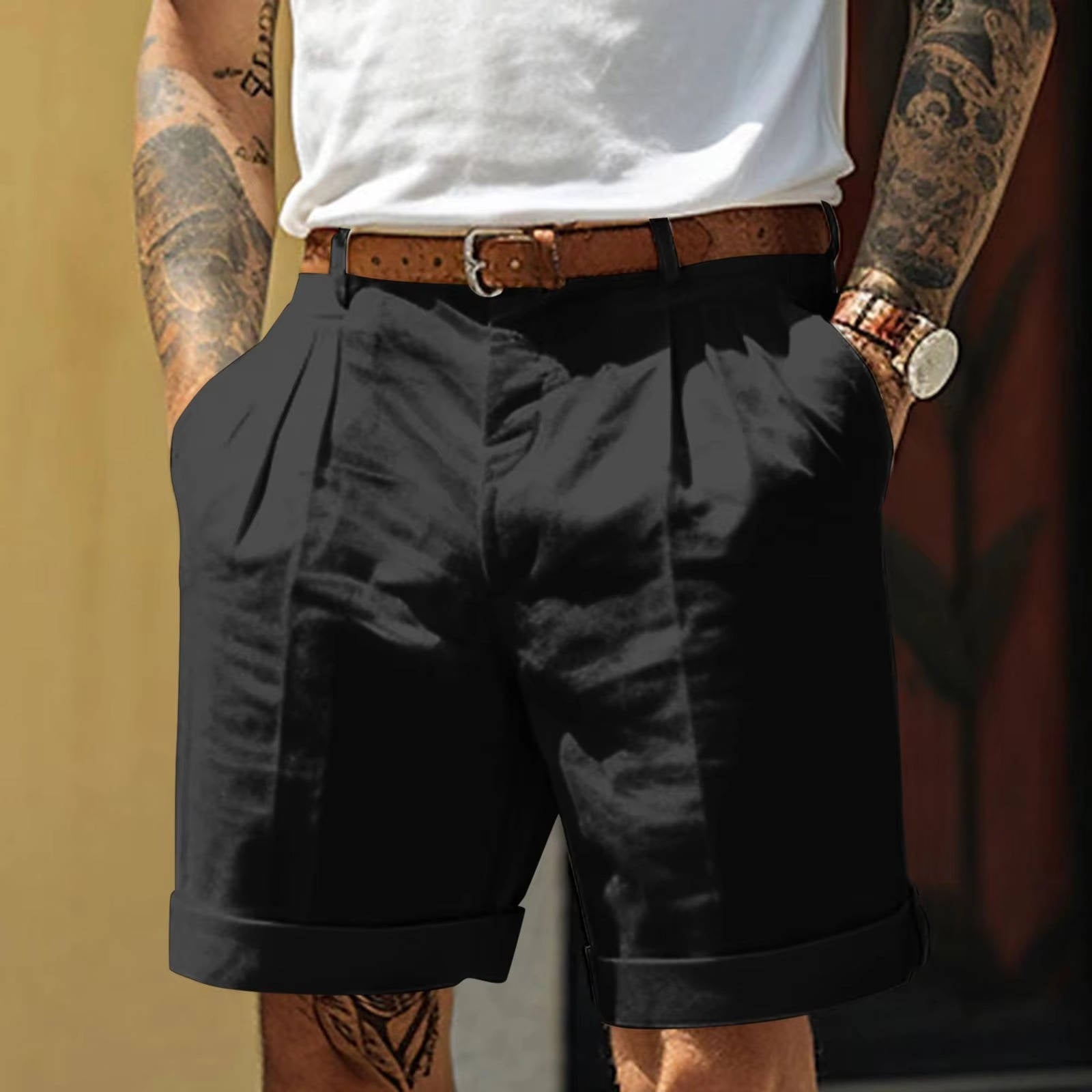 Arvello | Men’s Pleated Cotton Linen Shorts