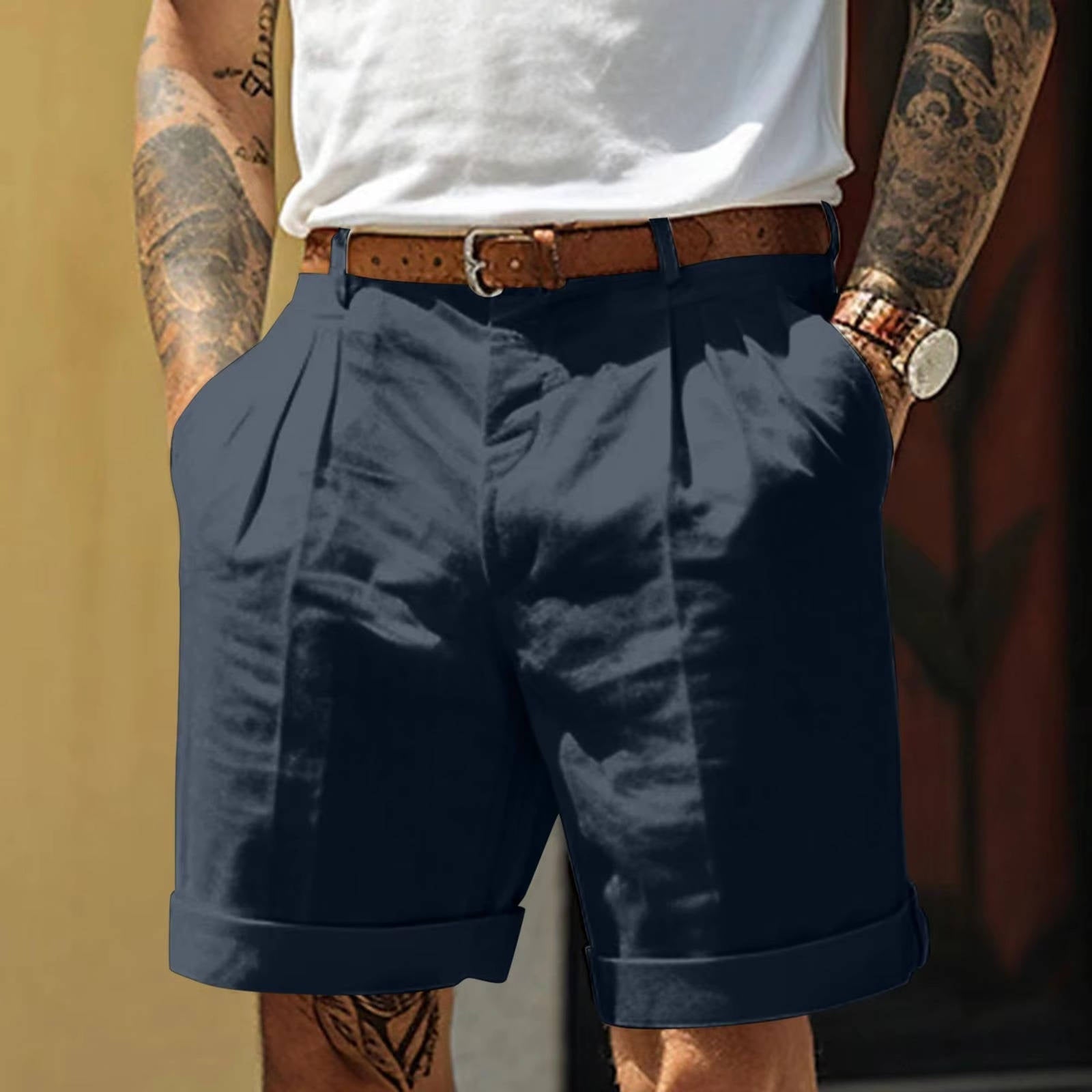 Arvello | Men’s Pleated Cotton Linen Shorts