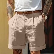 Arvello | Men’s Pleated Cotton Linen Shorts