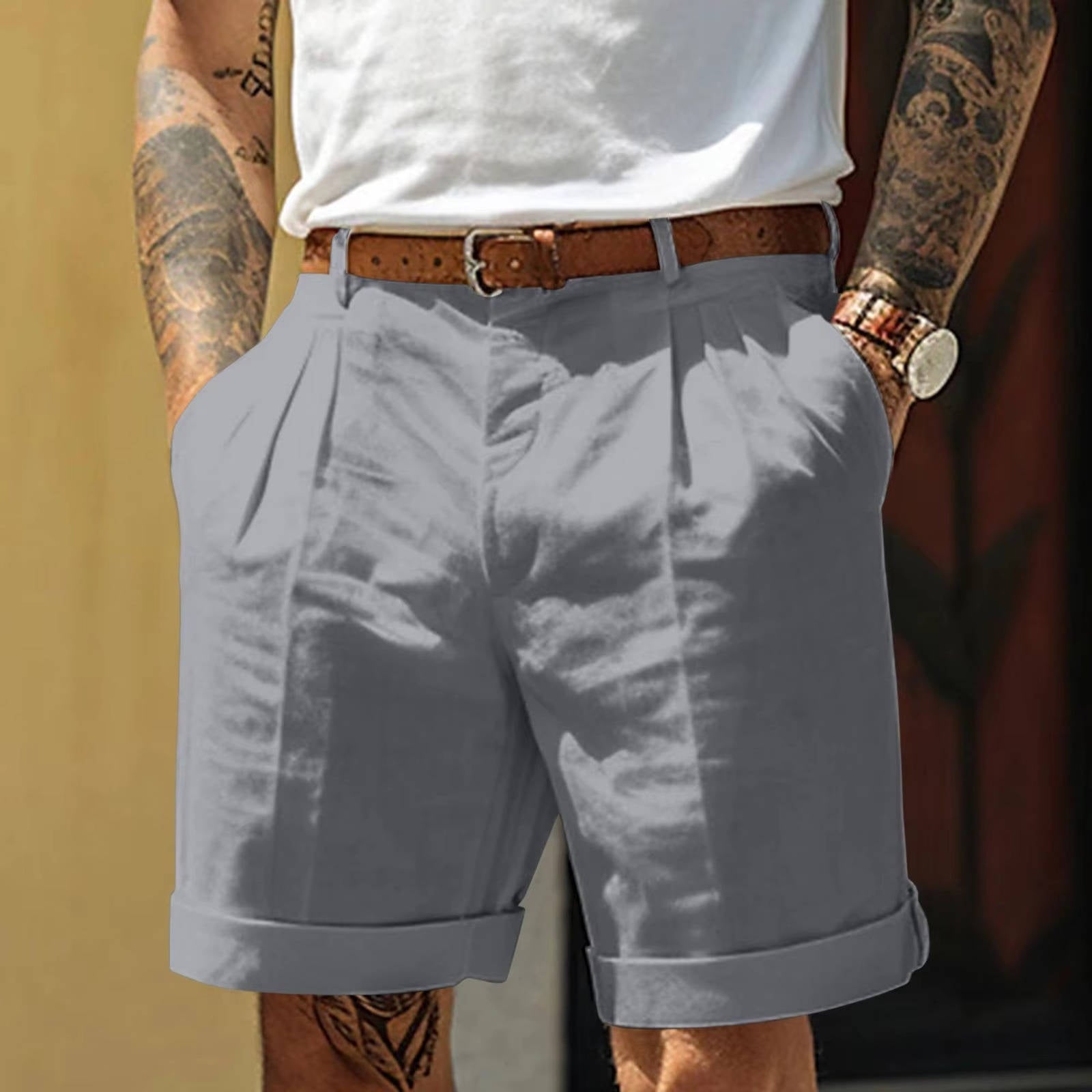 Arvello | Men’s Pleated Cotton Linen Shorts