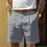 Arvello | Men’s Pleated Cotton Linen Shorts