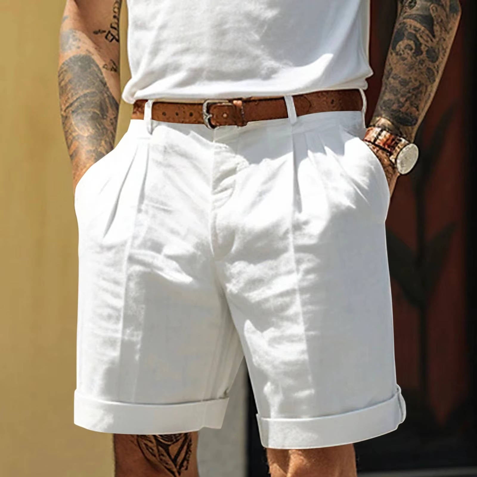 Arvello | Men’s Pleated Cotton Linen Shorts