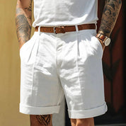 Arvello | Men’s Pleated Cotton Linen Shorts