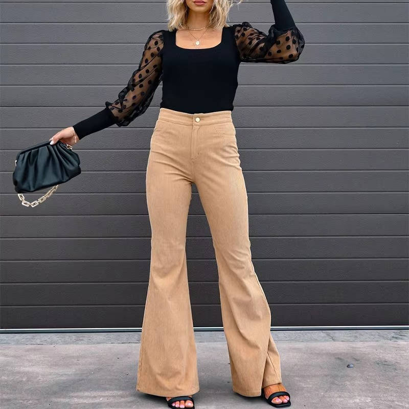 Velmira | Women’s High Waist Corduroy Flare Pants