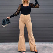 Velmira | Women’s High Waist Corduroy Flare Pants