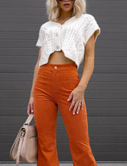 Velmira | Women’s High Waist Corduroy Flare Pants