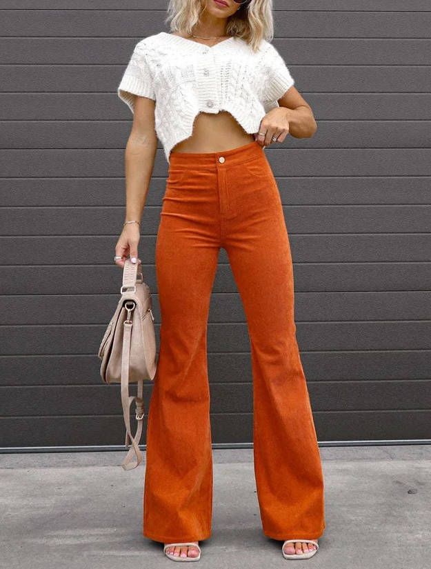 Velmira | Women’s High Waist Corduroy Flare Pants