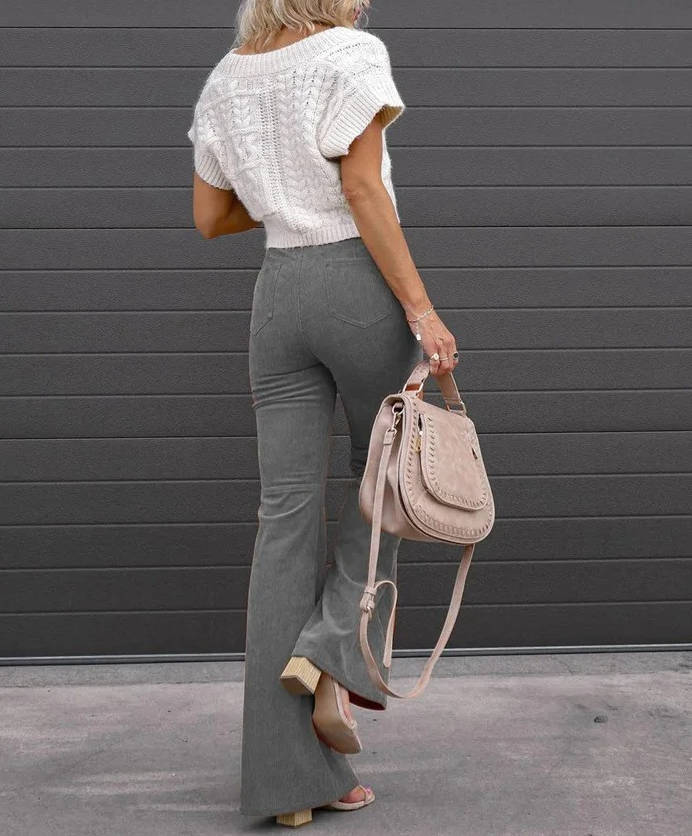 Velmira | Women’s High Waist Corduroy Flare Pants