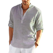 Lioren | Men’s Linen Henley Shirt with Rolled Sleeves