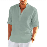 Lioren | Men’s Linen Henley Shirt with Rolled Sleeves