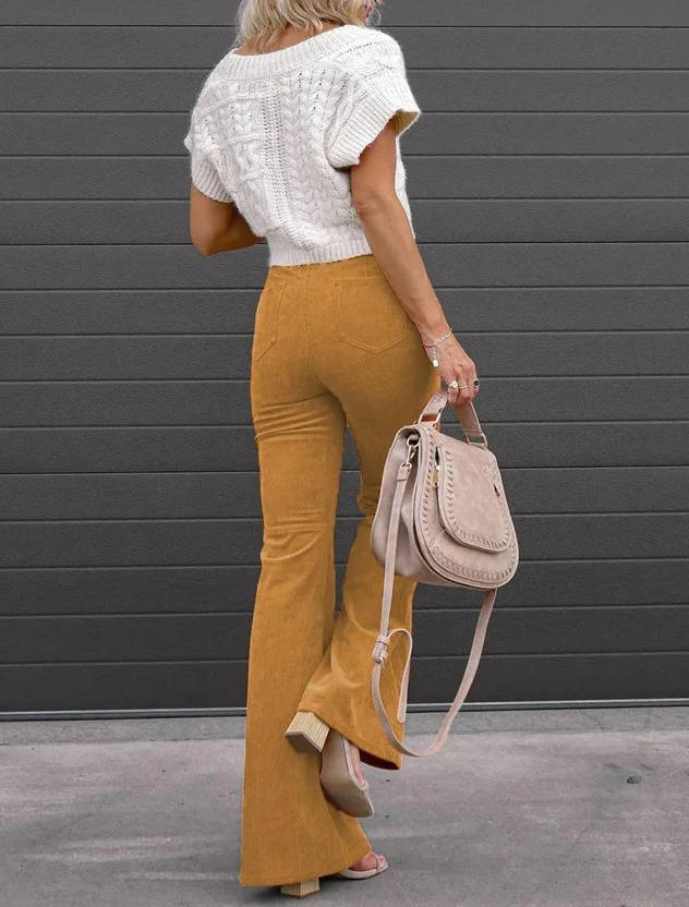 Velmira | Women’s High Waist Corduroy Flare Pants