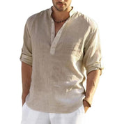 Lioren | Men’s Linen Henley Shirt with Rolled Sleeves