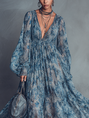 Floravira - Women’s Boho Floral Chiffon Maxi Dress