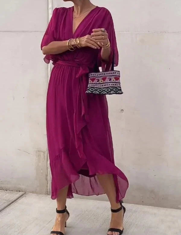 Josephine | Elegant Soft V-Neck Silk Dress for Women