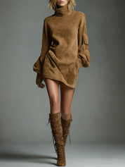 Vintara | Women’s Suede Turtleneck Mini Dress
