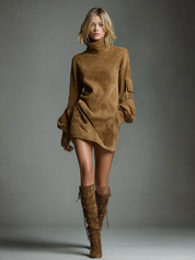 Vintara | Women’s Suede Turtleneck Mini Dress
