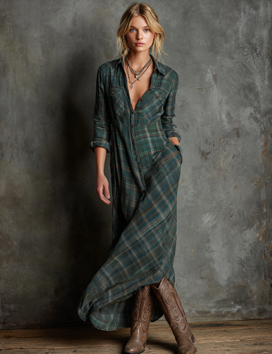 erzhongxinmt2025_A_women_model_wearing_a_dark_green_checkered_p_0c48747f-223d-4d12-91c6-f9257b8ddfdd.png