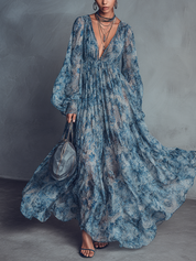 Floravira - Women’s Boho Floral Chiffon Maxi Dress
