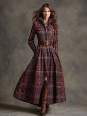 Bravira | Plaid Belted Lapel Maxi Dress