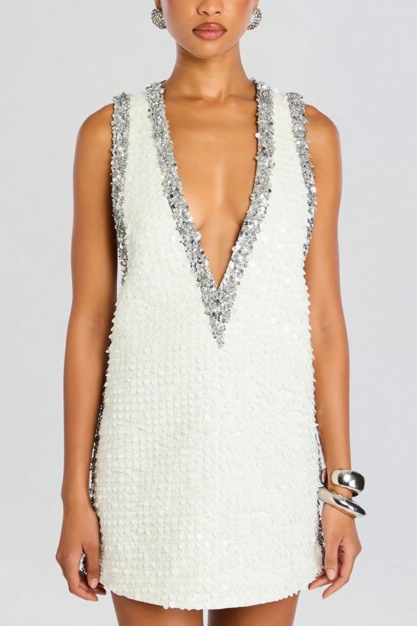 Zarelle – Sequin V-Neck Mini Dress