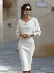 Valeria | Women’s Draped Cowl Neck Midi Dress