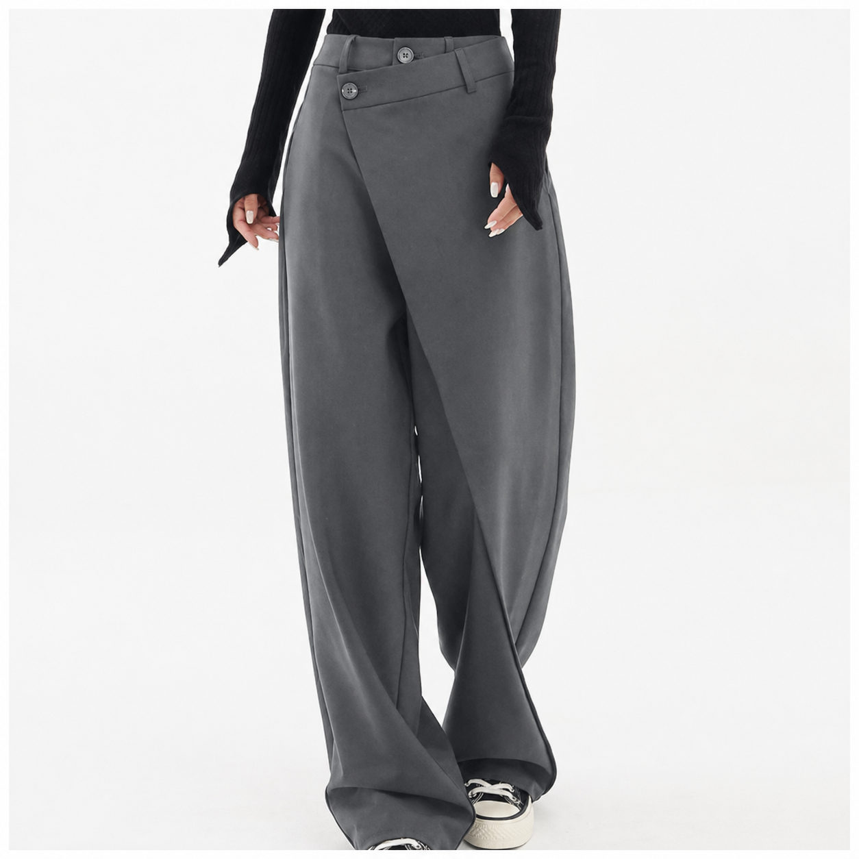 Vireza | Women’s Asymmetrical Button Wide Leg Dress Pants