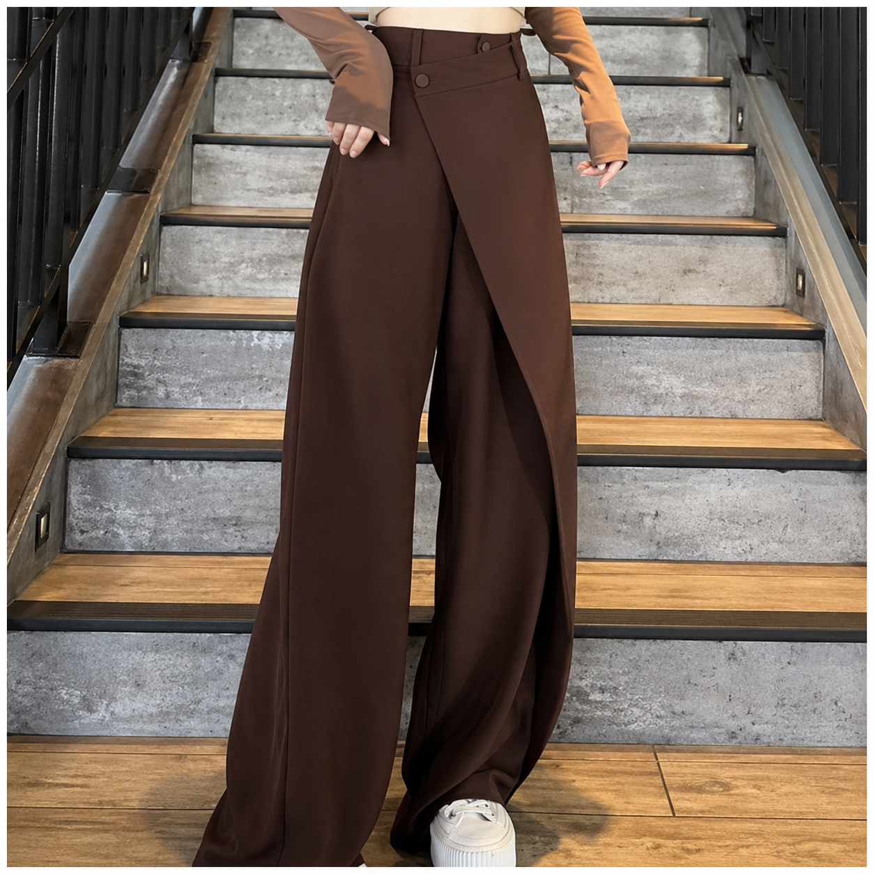 Vireza | Women’s Asymmetrical Button Wide Leg Dress Pants