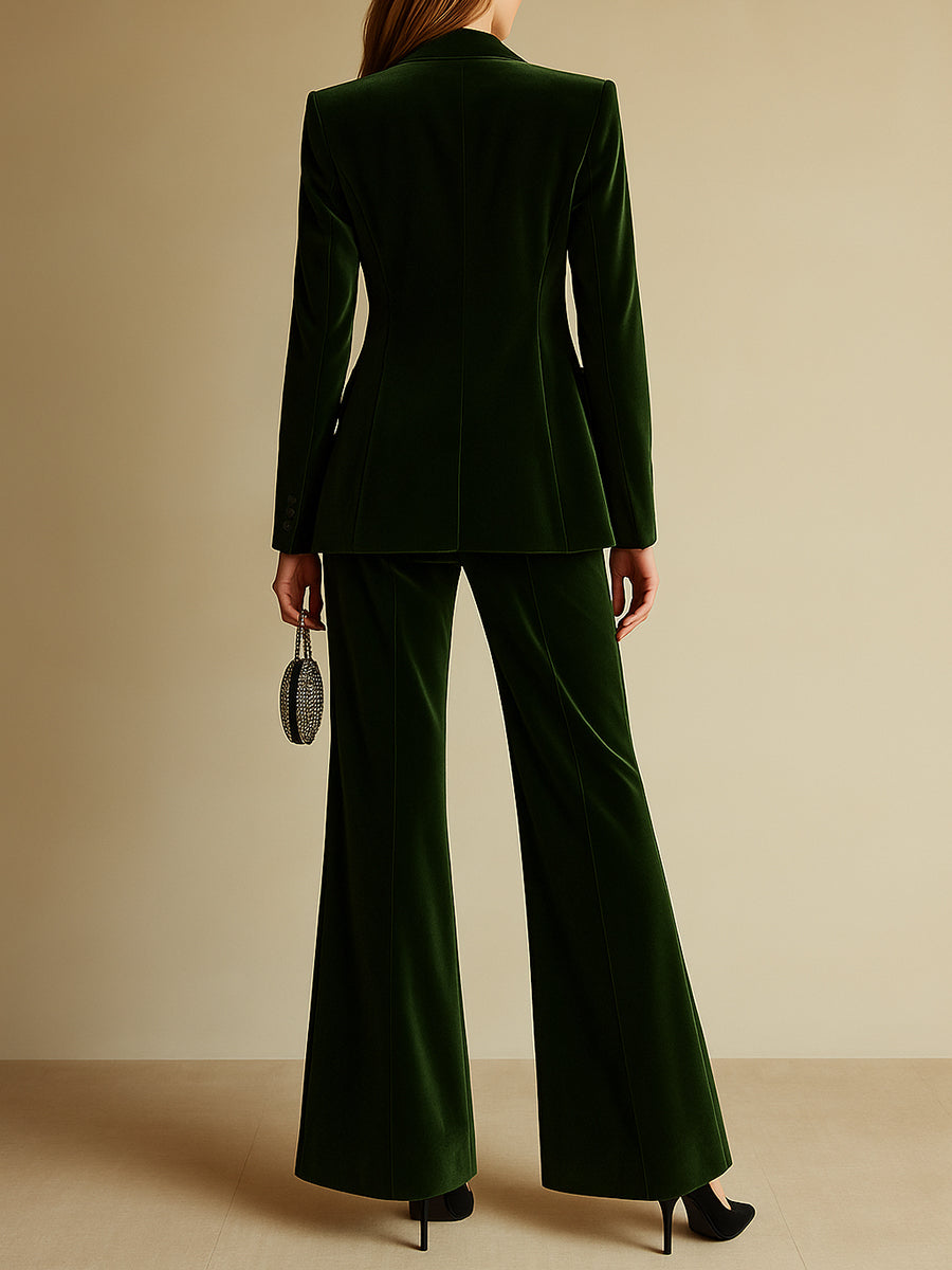 Velmora | Velvet Blazer & Wide-Leg Pants Set