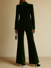 Velmora | Velvet Blazer & Wide-Leg Pants Set