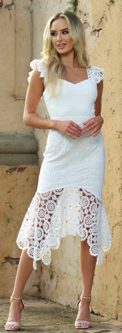 Seraphina | White Lace Midi Dress