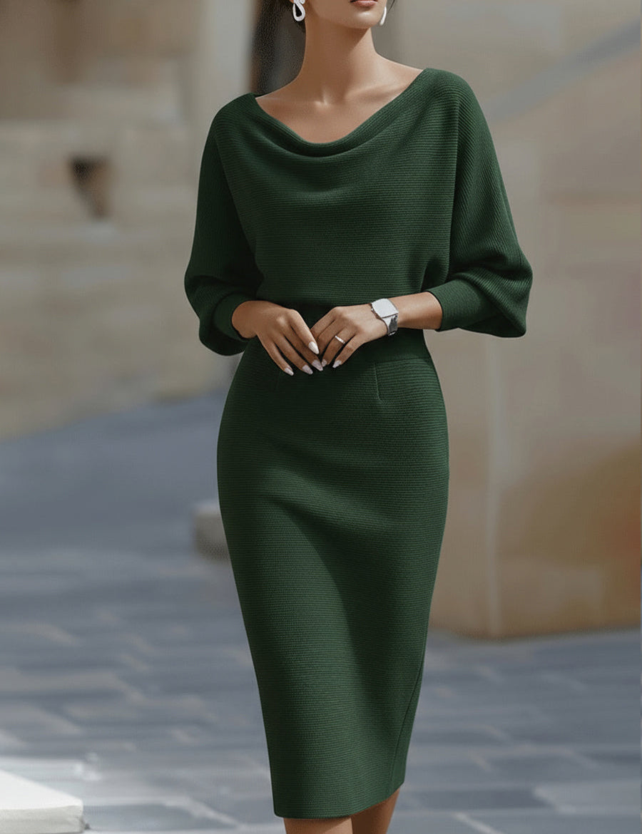 Valeria | Women’s Draped Cowl Neck Midi Dress