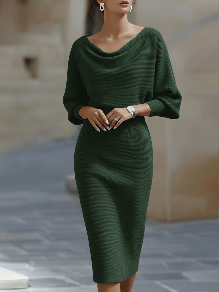 Valeria | Women’s Draped Cowl Neck Midi Dress