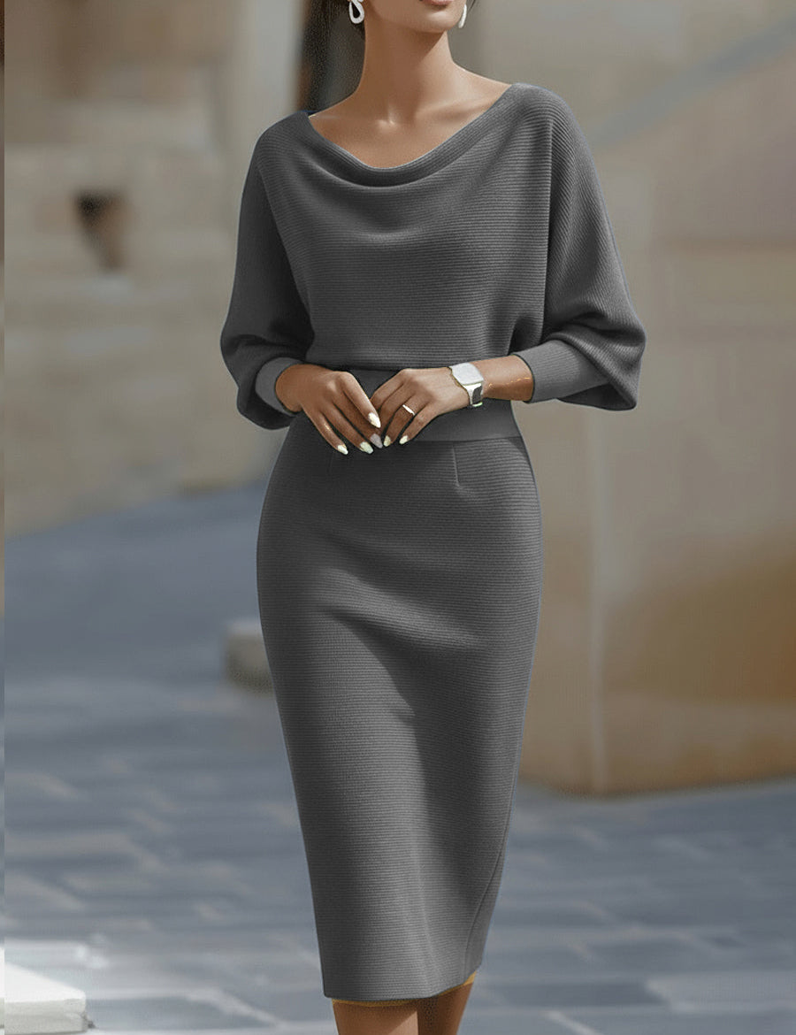 Valeria | Women’s Draped Cowl Neck Midi Dress
