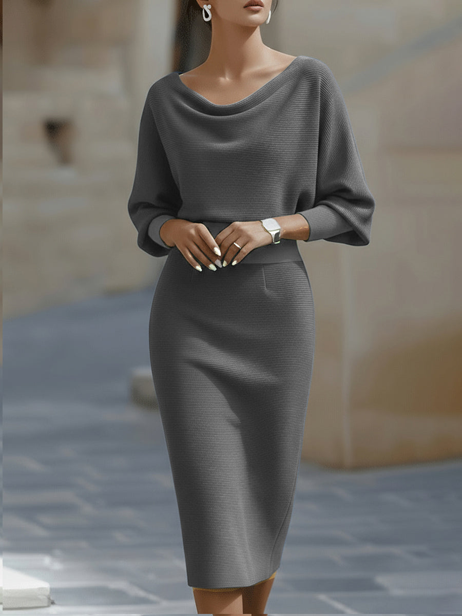 Valeria | Women’s Draped Cowl Neck Midi Dress