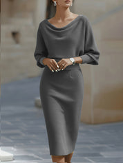 Valeria | Women’s Draped Cowl Neck Midi Dress