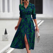 Marivelle | Women’s Button Down A-Line Midi Dress with Waist Tie