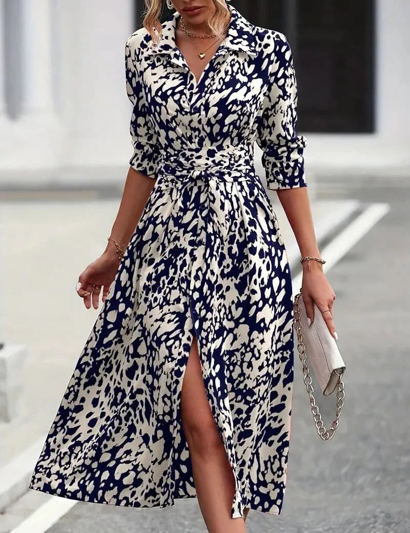 Marivelle | Women’s Button Down A-Line Midi Dress with Waist Tie