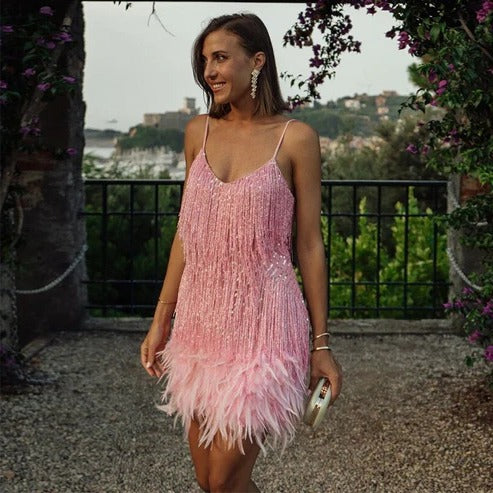 Serelina | Women’s Feather Trim Mini Dress