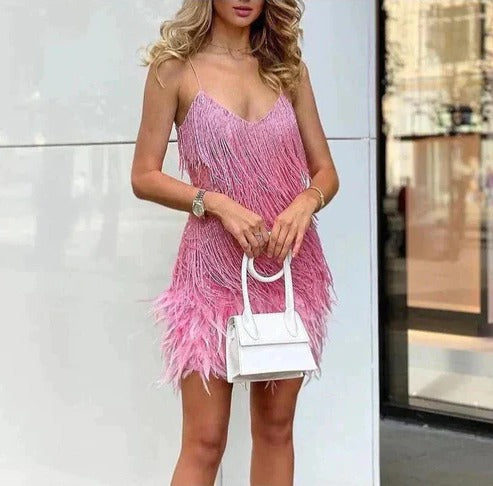 Serelina | Women’s Feather Trim Mini Dress