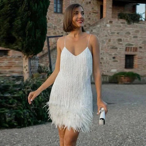 Serelina | Women’s Feather Trim Mini Dress