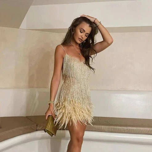 Serelina | Women’s Feather Trim Mini Dress