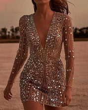 Velmira | Sequin Evening Dress with Sheer Sleeves